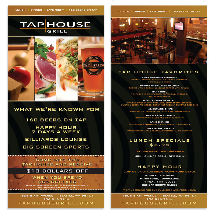 tap house grill rack card